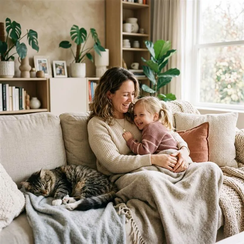 Momentos cálidos con bebé y gato